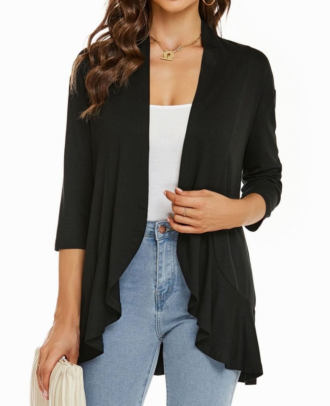Women's Lightweight Open-Front 3/4 Sleeve Cardigan