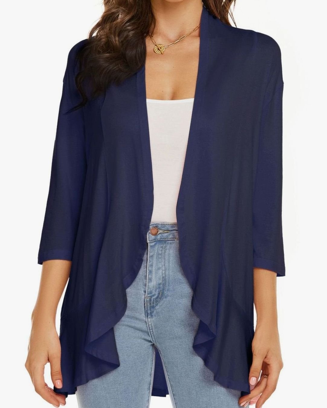 Women's Lightweight Open-Front 3/4 Sleeve Cardigan