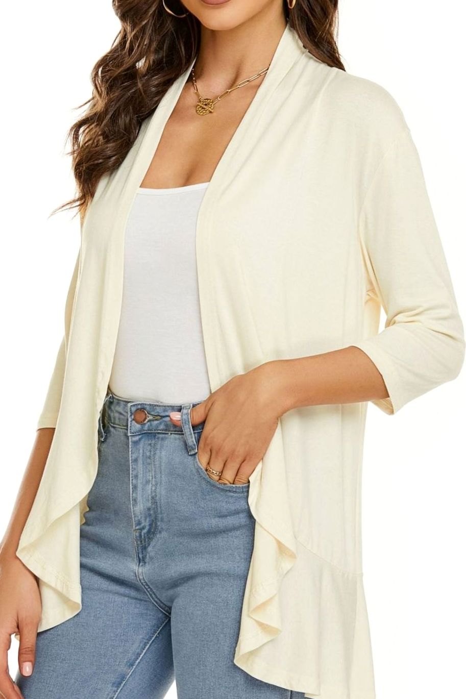 Women's Lightweight Open-Front 3/4 Sleeve Cardigan