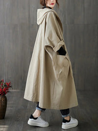 Women's Long Hooded Rain Trench Coat with Elegant Cut