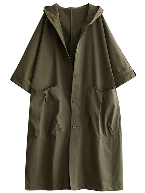 Women's Long Hooded Rain Trench Coat with Elegant Cut