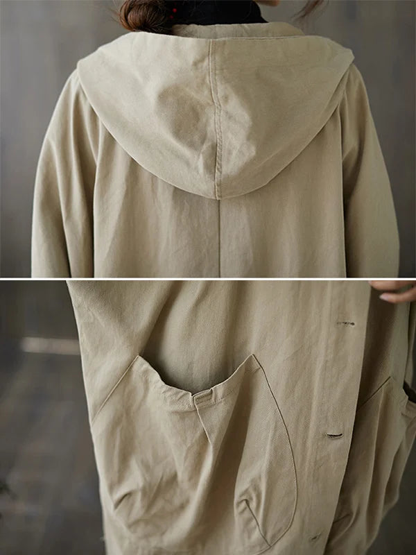 Women's Long Hooded Rain Trench Coat with Elegant Cut