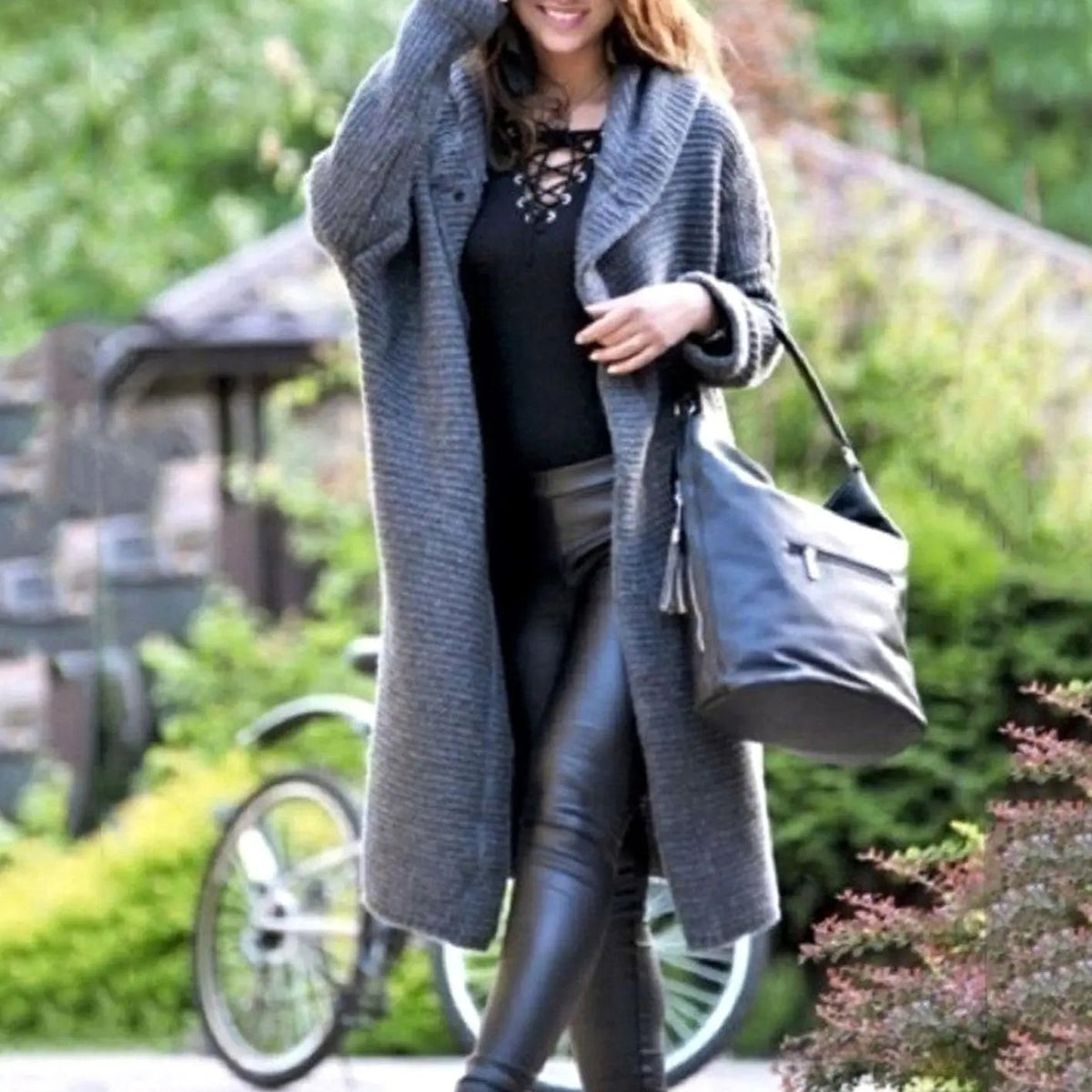 Women's Long Hooded Ribbed Knit Maxi Cardigan with Open Front