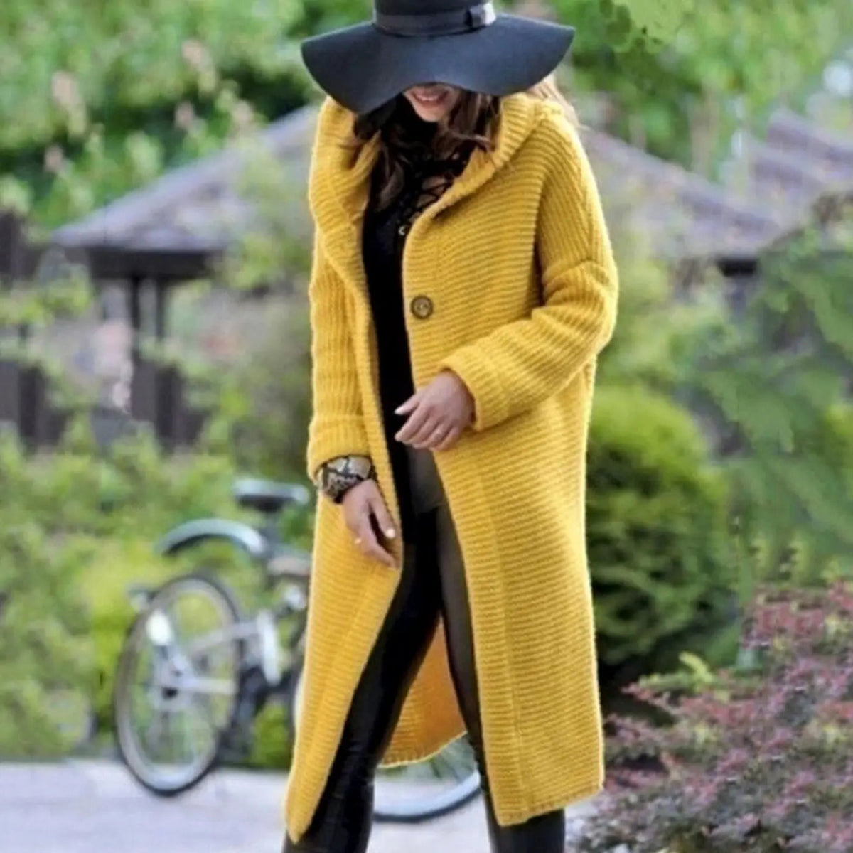 Women's Long Hooded Ribbed Knit Maxi Cardigan with Open Front