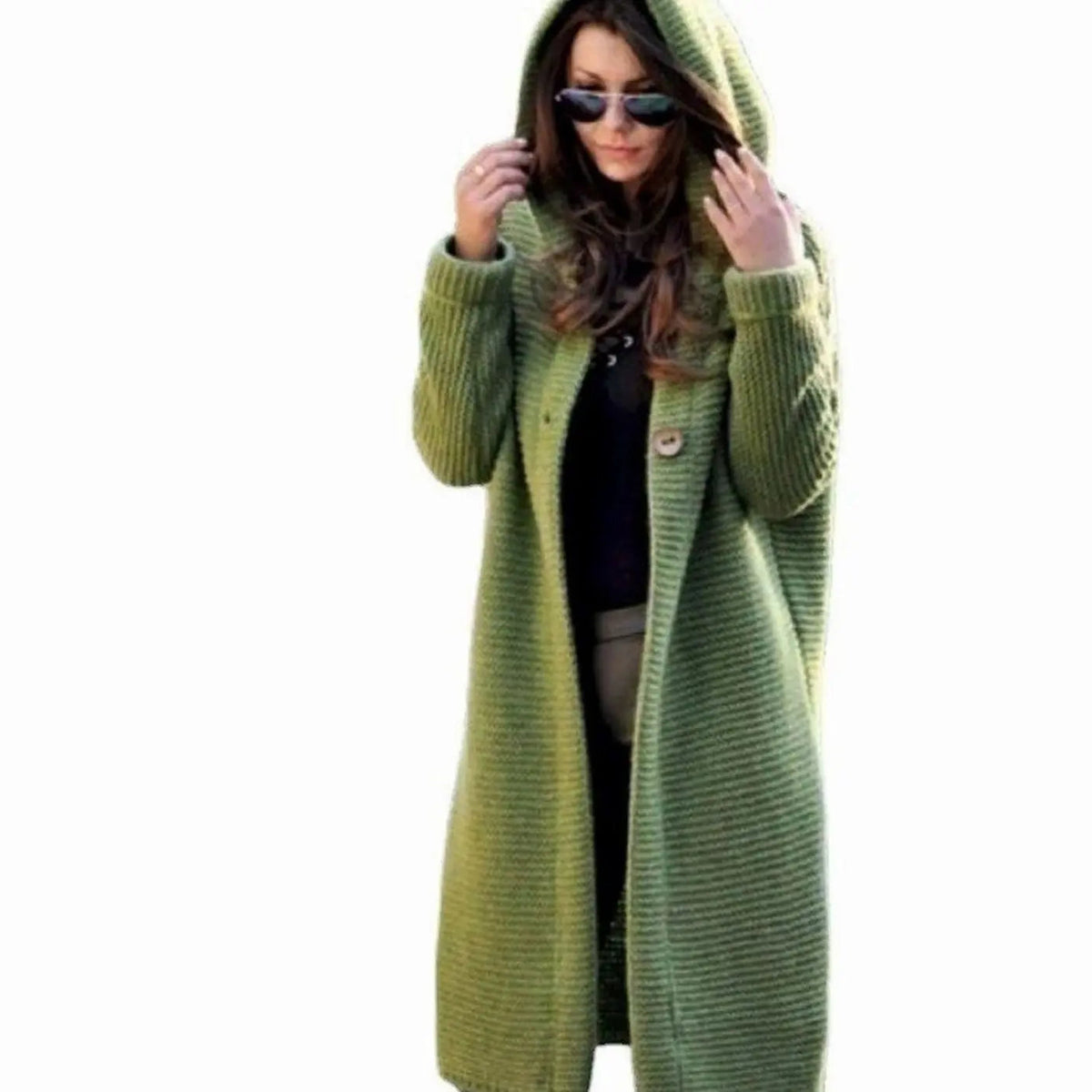 Women's Long Hooded Ribbed Knit Maxi Cardigan with Open Front
