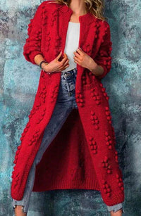 Women's Long Open-Front Pom-Pom Textured Cardigan Sweater