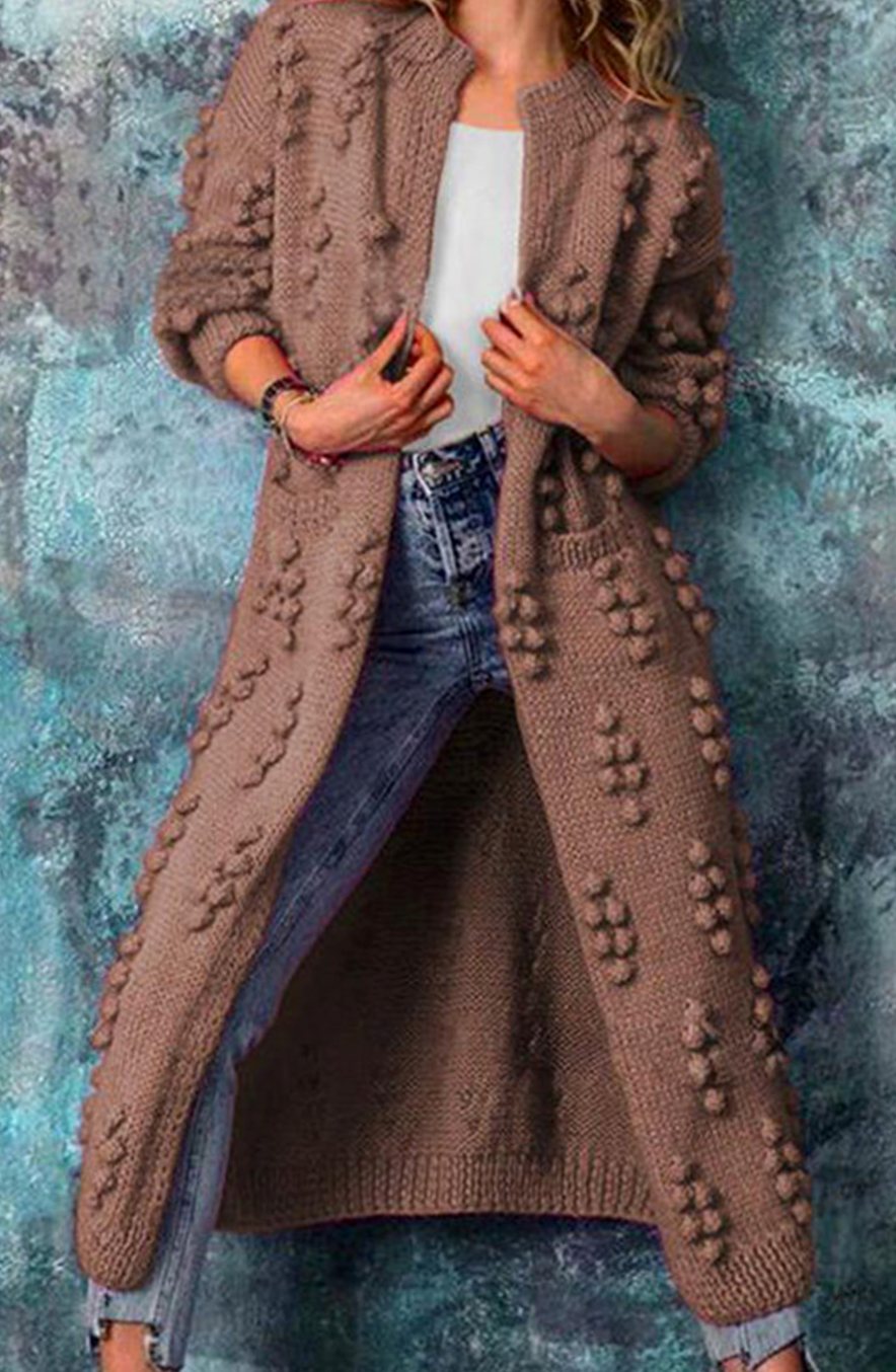 Women's Long Open-Front Pom-Pom Textured Cardigan Sweater
