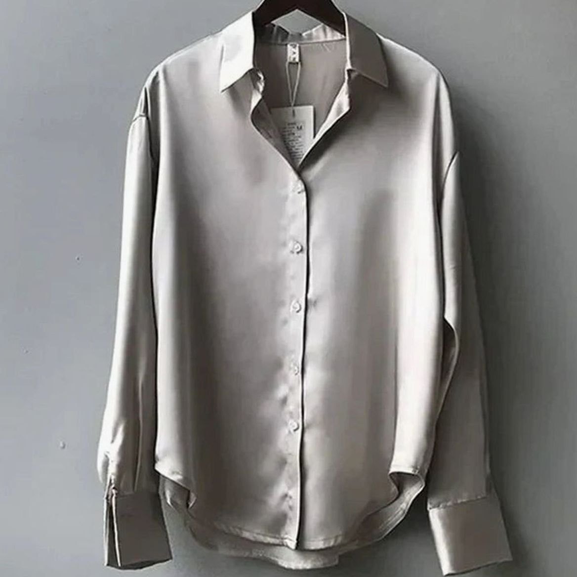 Women's Long-Sleeve Button-Down Loose Satin Blouse