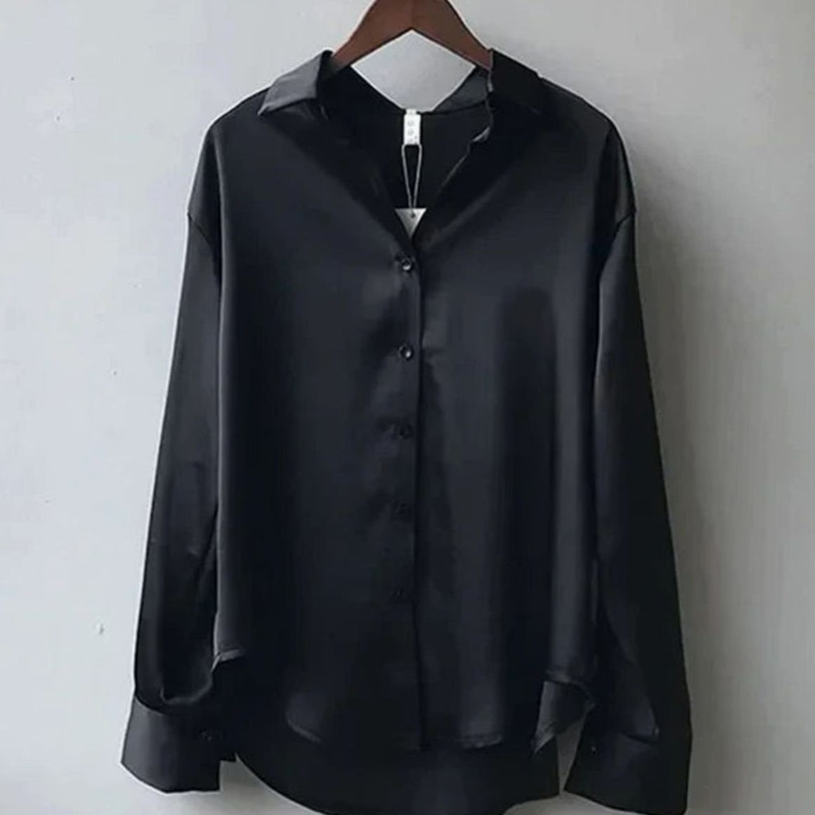 Women's Long-Sleeve Button-Down Loose Satin Blouse