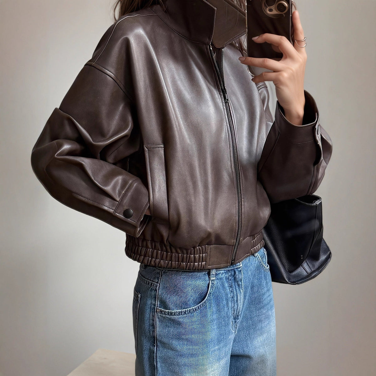 Women's Long-Sleeve Leather Jacket