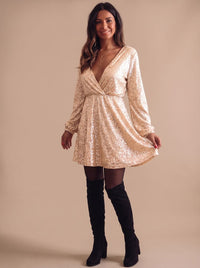 Women's Long-Sleeve Sequin Wrap Christmas Party Dress