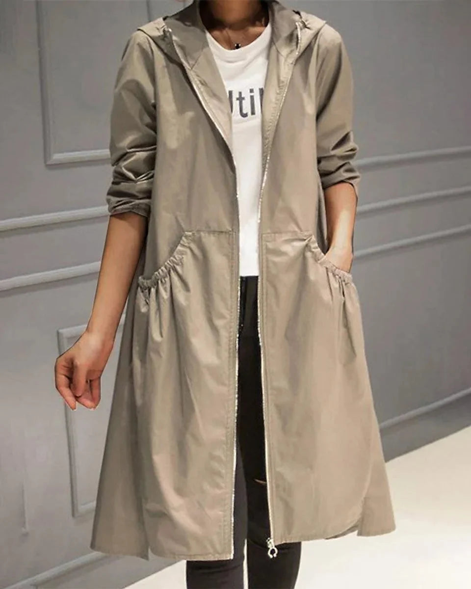 Women's Long Waterproof Hooded Trench Coat