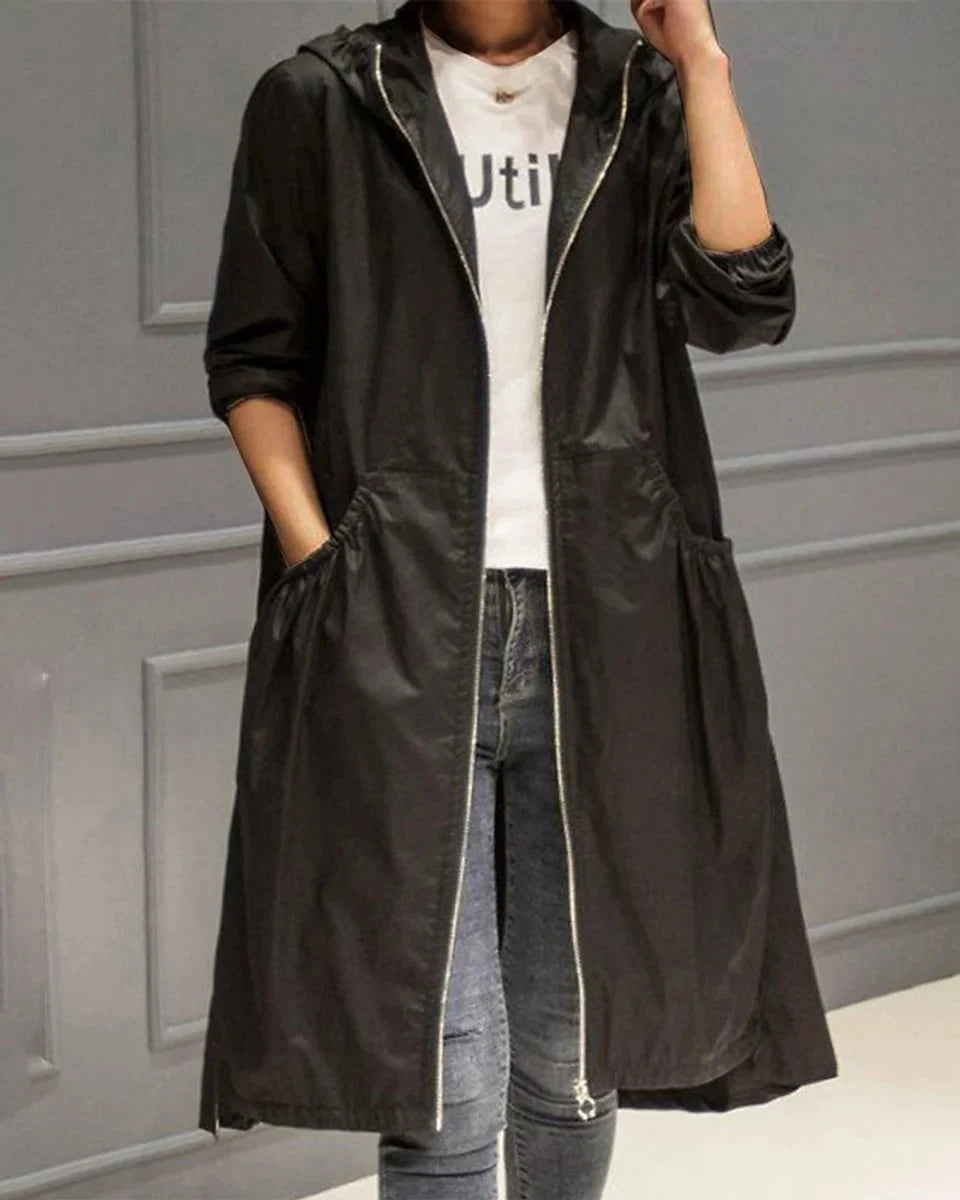 Women's Long Waterproof Hooded Trench Coat