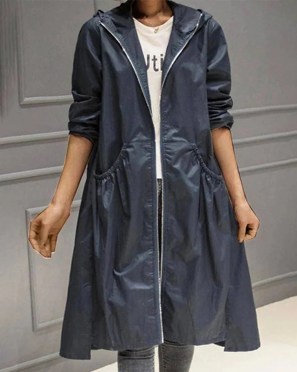 Women's Long Waterproof Hooded Trench Coat