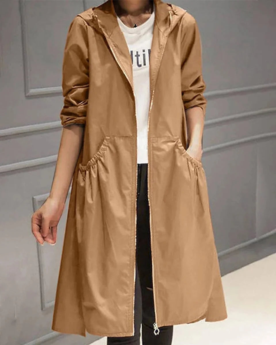 Women's Long Waterproof Hooded Trench Coat