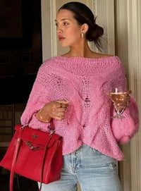 Women's Loose-Knit Off-Shoulder Relaxed Pullover Sweater