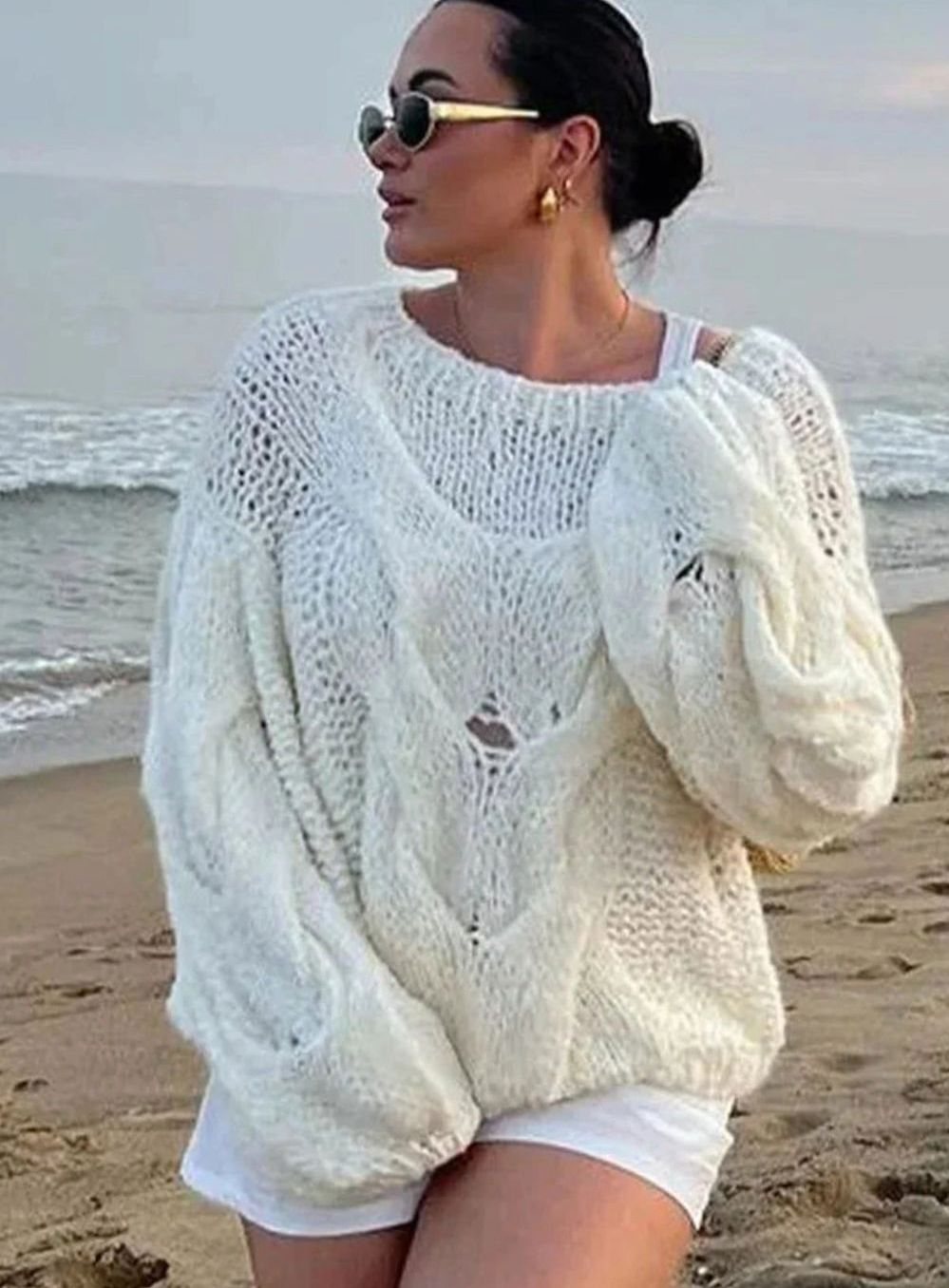 Women's Loose-Knit Off-Shoulder Relaxed Pullover Sweater
