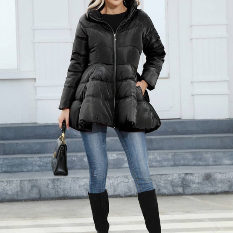 Women's Mid-Length High-Collar Puffer Jacket