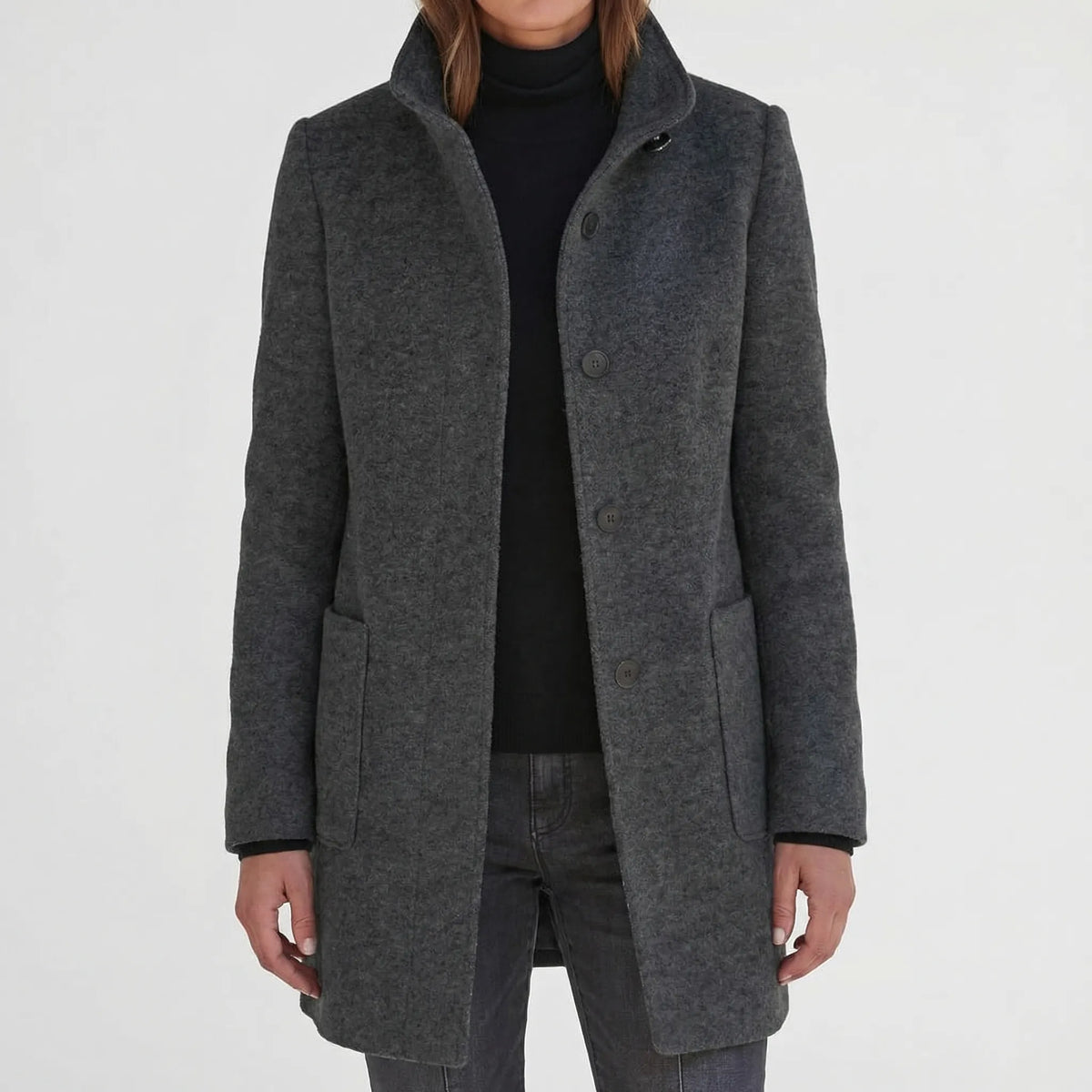 Women's Mid-Length Stand-Up Collar Coat