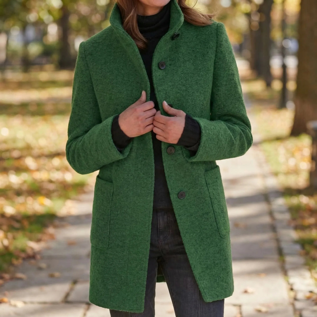 Women's Mid-Length Stand-Up Collar Coat