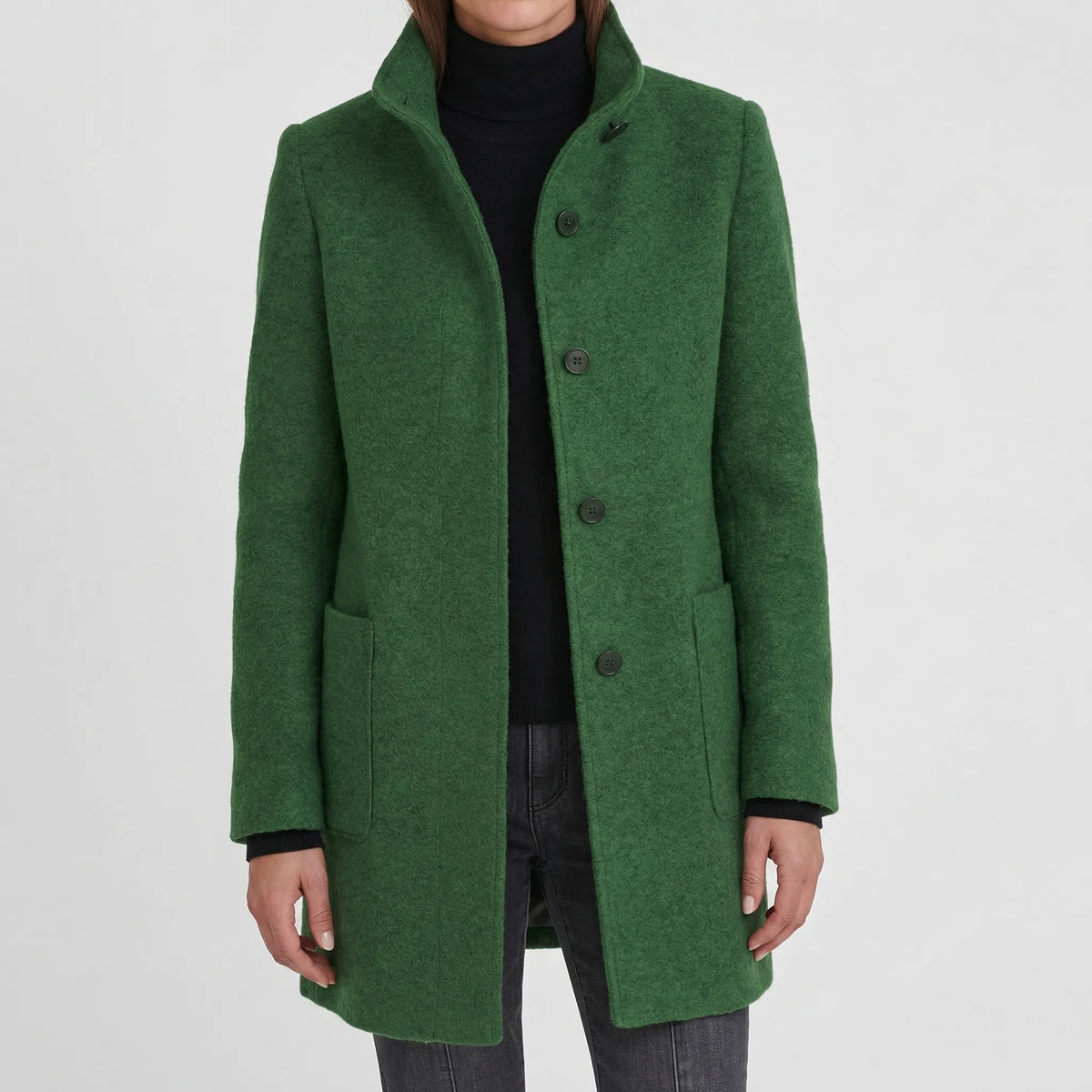 Women's Mid-Length Stand-Up Collar Coat