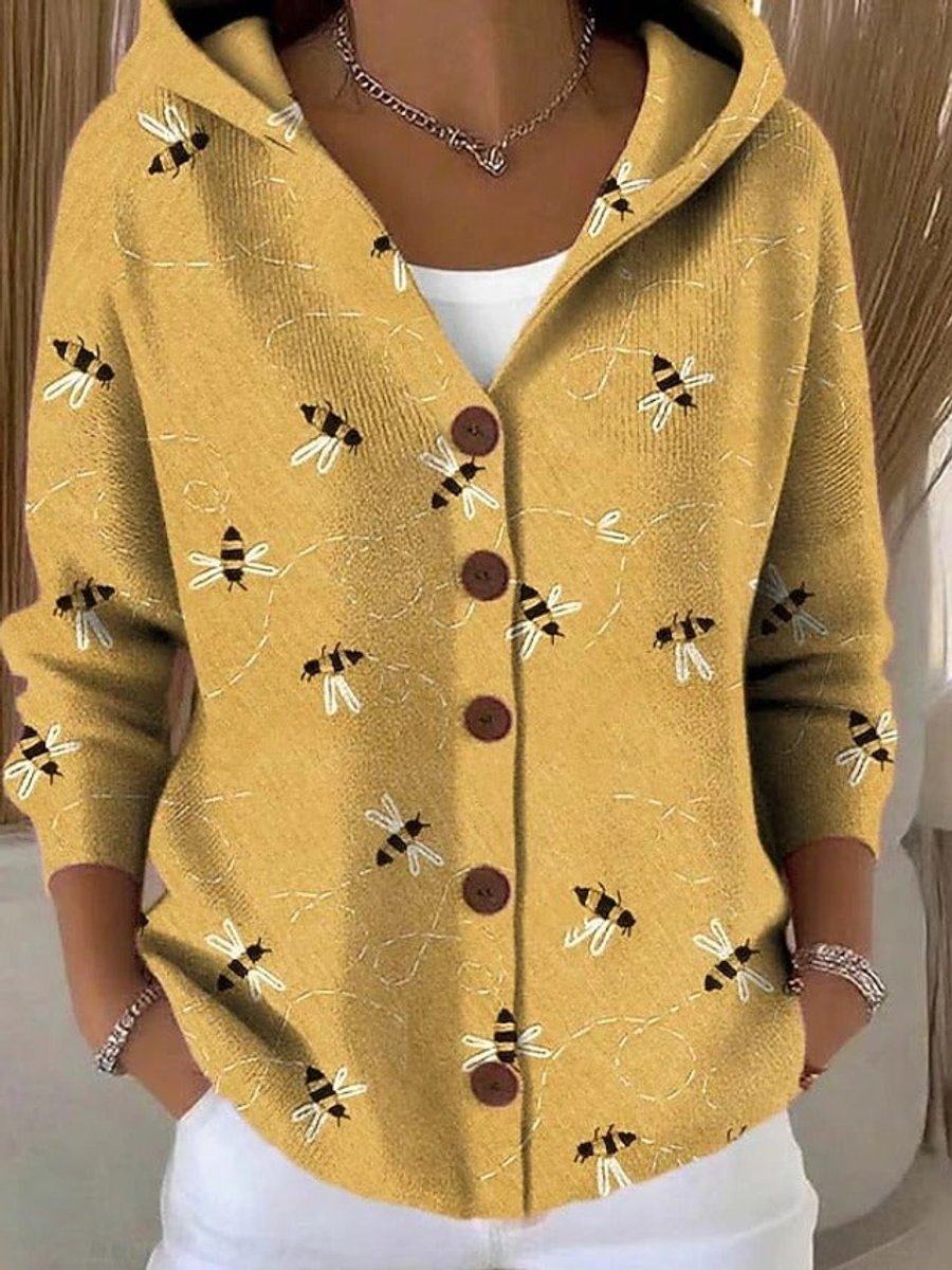 Women's Multicolor Patchwork Button-Front Hooded Cardigan Sweater