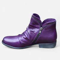 Women's Orthopedic Ruched Leather Ankle Boots with Side Zip