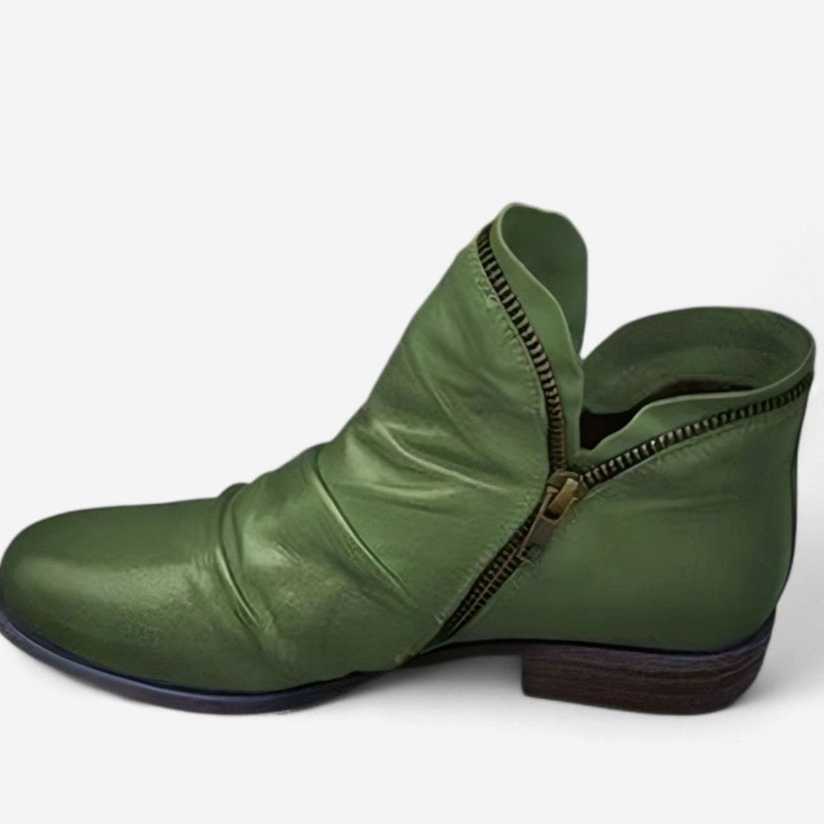 Women's Orthopedic Ruched Leather Ankle Boots with Side Zip