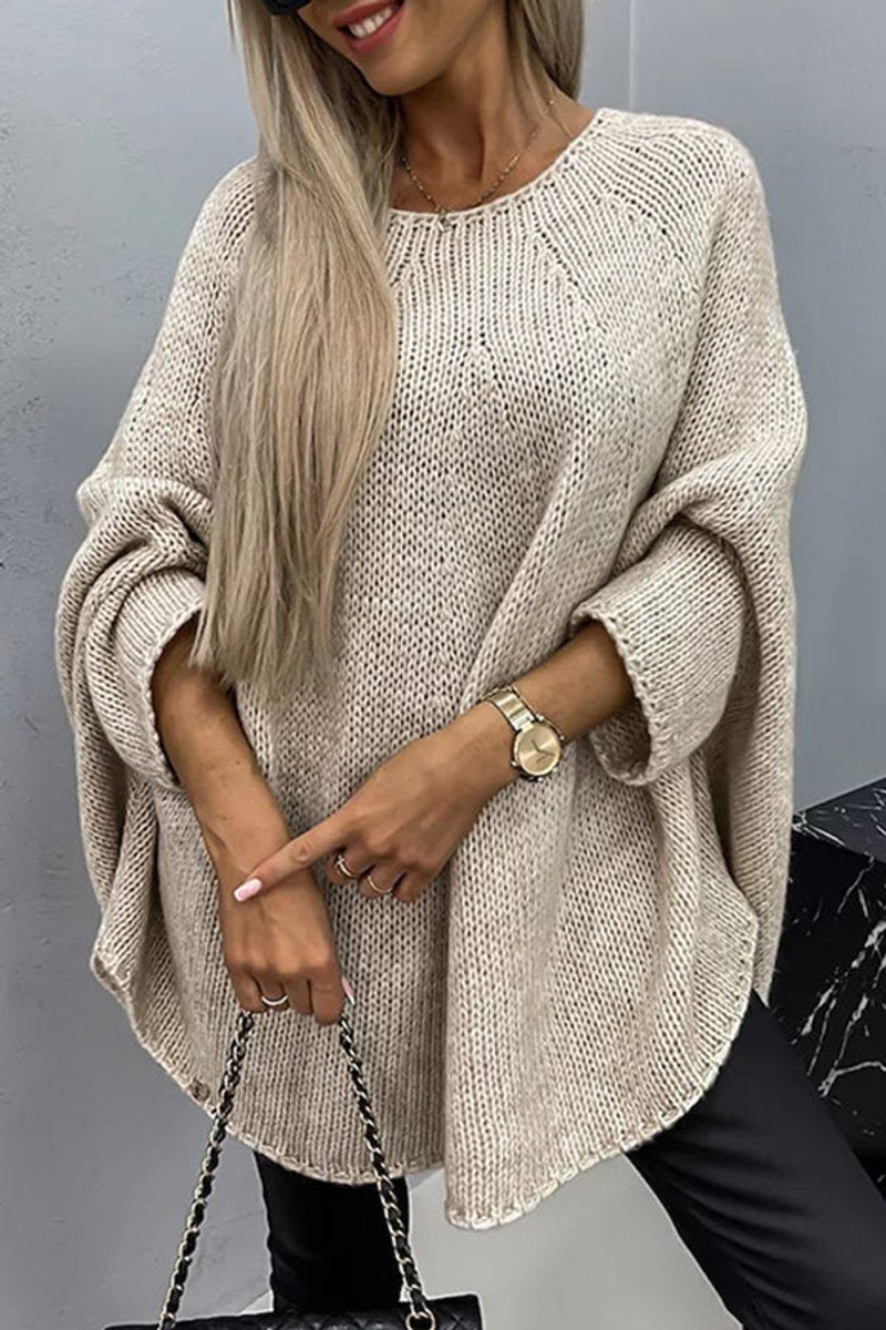 Women's Oversized Batwing-Sleeve Crew Neck Knit Sweater