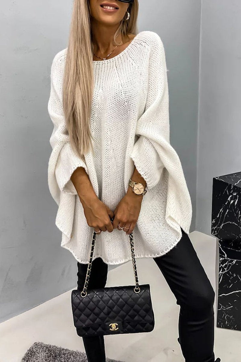 Women's Oversized Batwing-Sleeve Crew Neck Knit Sweater