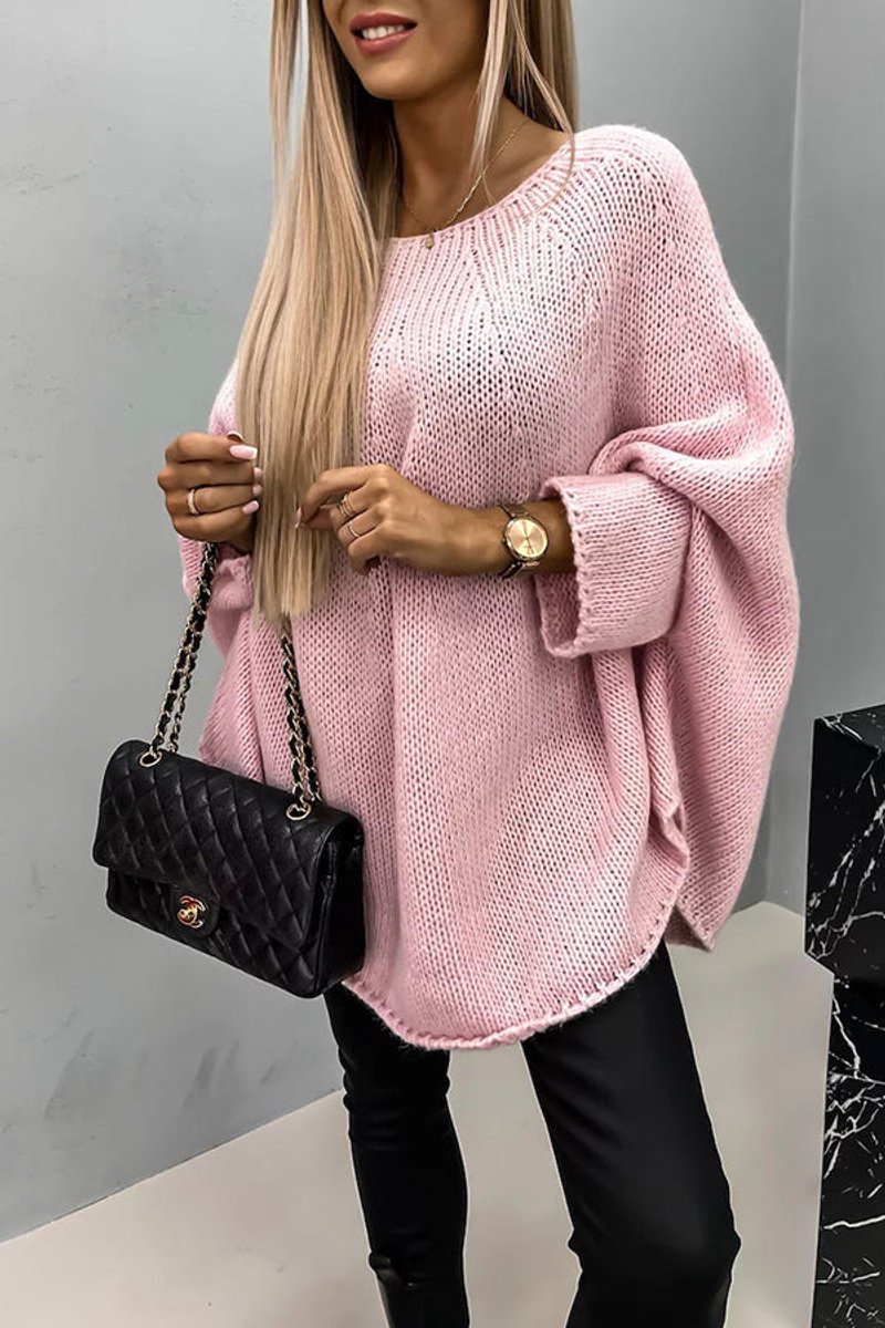 Women's Oversized Batwing-Sleeve Crew Neck Knit Sweater