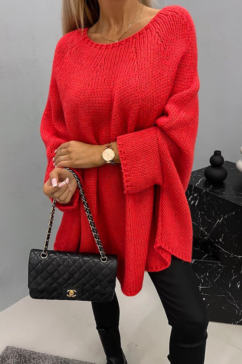 Women's Oversized Batwing-Sleeve Crew Neck Knit Sweater