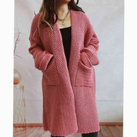 Women's Oversized Chunky-Knit Open-Front Long Cardigan with Pockets