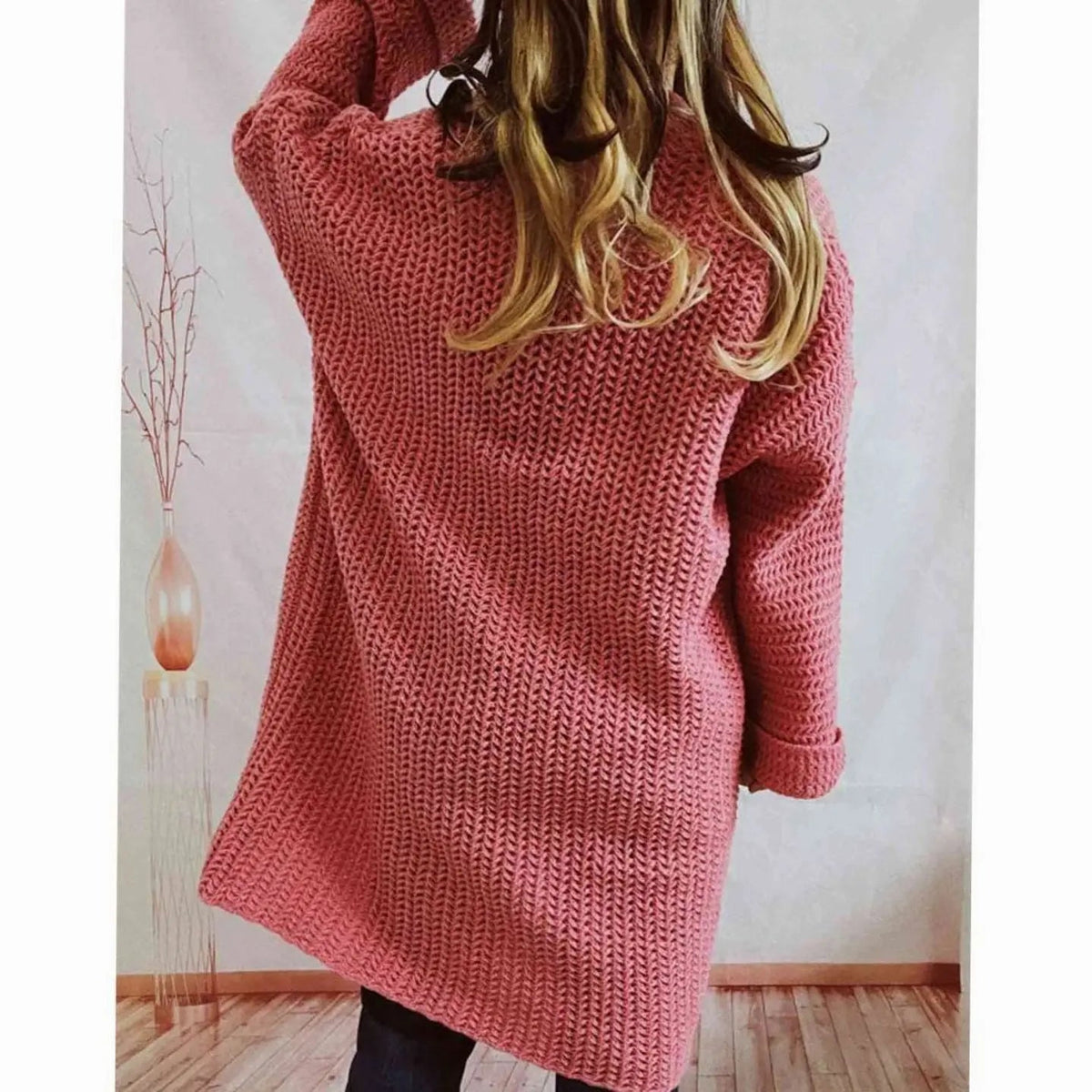 Women's Oversized Chunky-Knit Open-Front Long Cardigan with Pockets