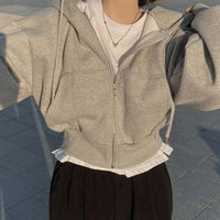 Women's Oversized Cropped Zip-Up Fleece Drawstring Hoodie Sweatshirt