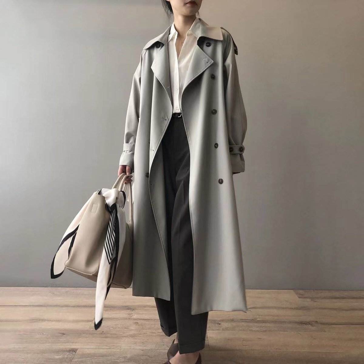 Women's Oversized Double-Breasted Water-Repellent Long Trench Coat