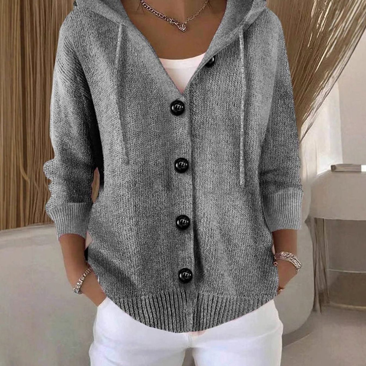 Women's Oversized Hooded Button-Front Knit Cardigan Sweater