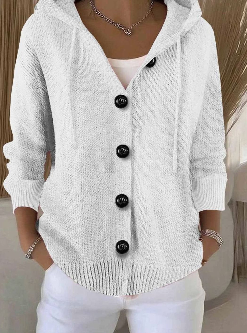 Women's Oversized Hooded Button-Front Knit Cardigan Sweater