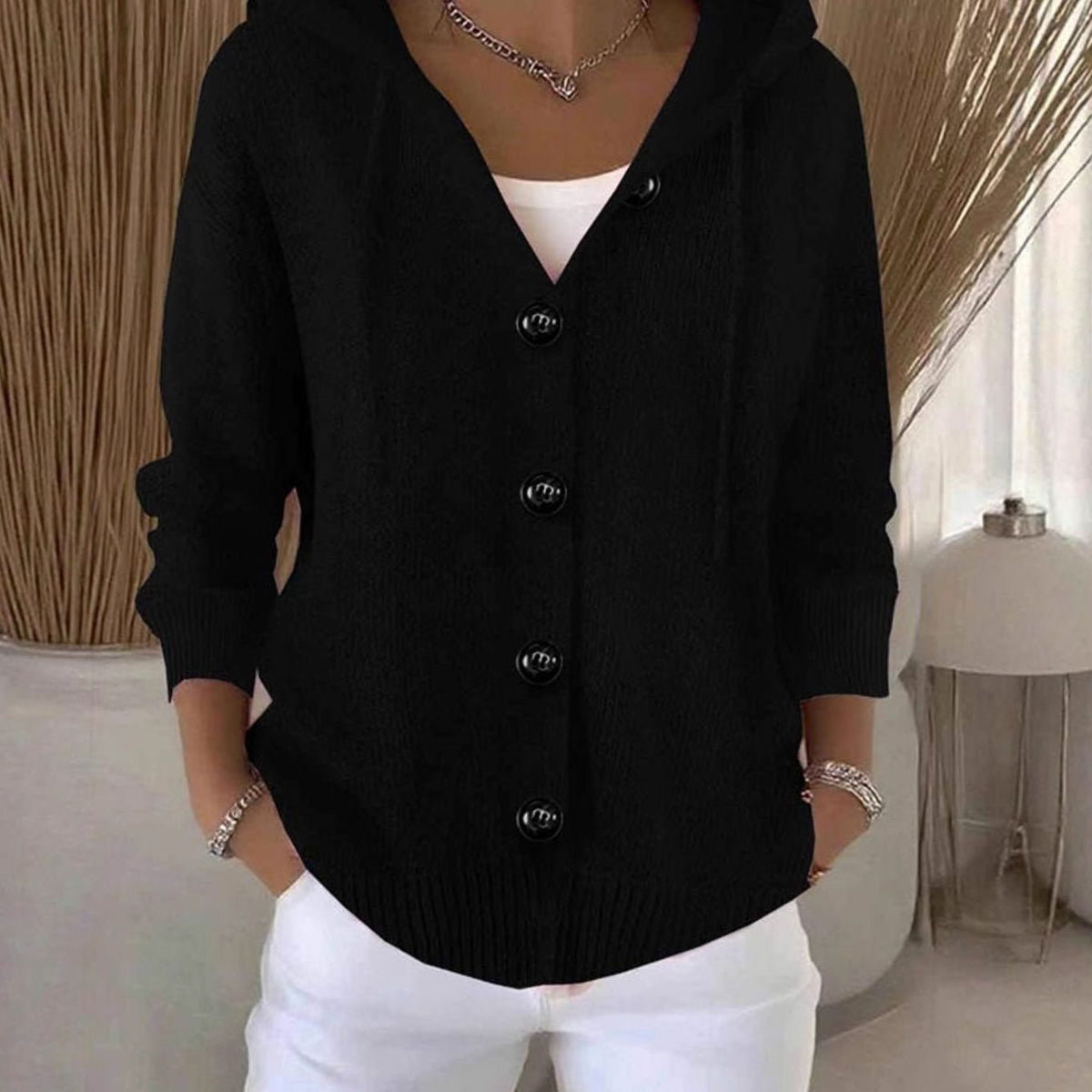 Women's Oversized Hooded Button-Front Knit Cardigan Sweater