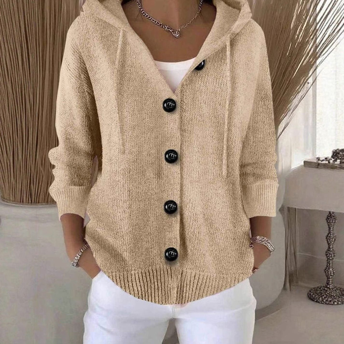 Women's Oversized Hooded Button-Front Knit Cardigan Sweater