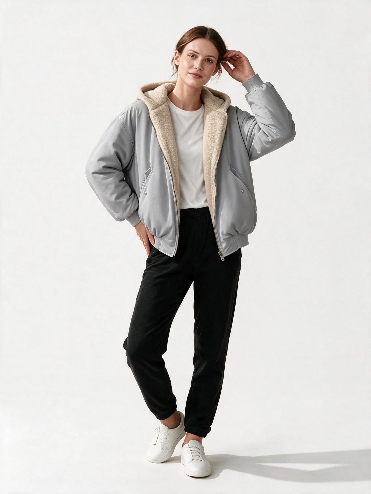 Women's Oversized Hooded Winter Jacket with Teddy Lining