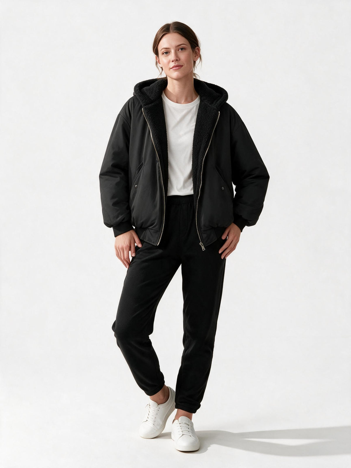 Women's Oversized Hooded Winter Jacket with Teddy Lining