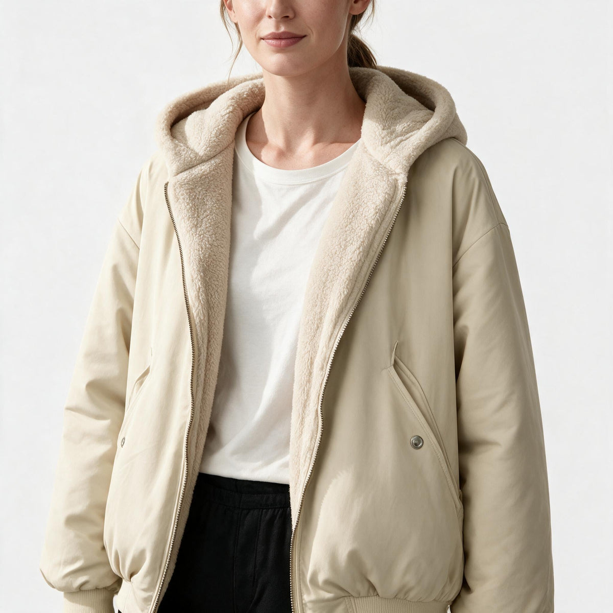 Women's Oversized Hooded Winter Jacket with Teddy Lining