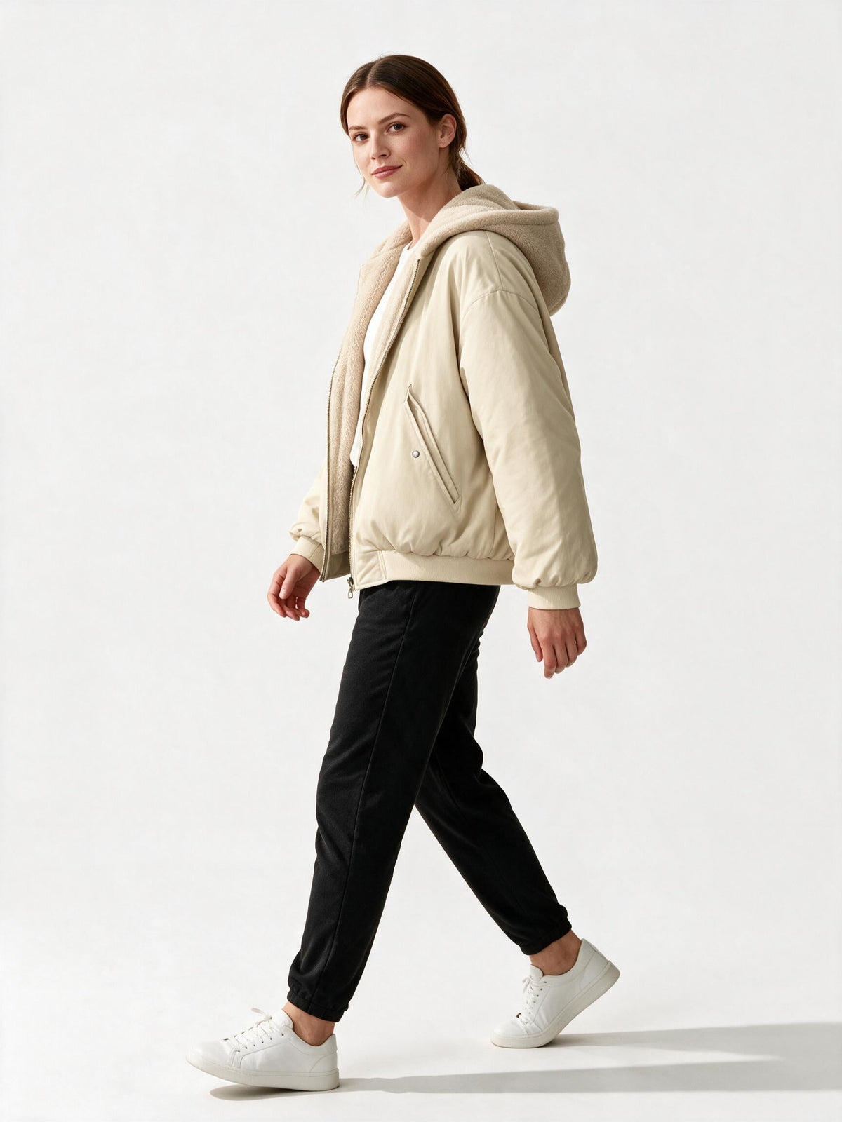 Women's Oversized Hooded Winter Jacket with Teddy Lining