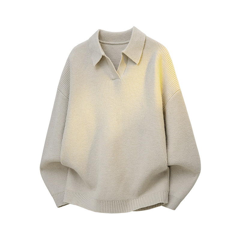 Women's Oversized Knit Polo with Open V-Neck, Raglan Sleeves & Extended Back Hem