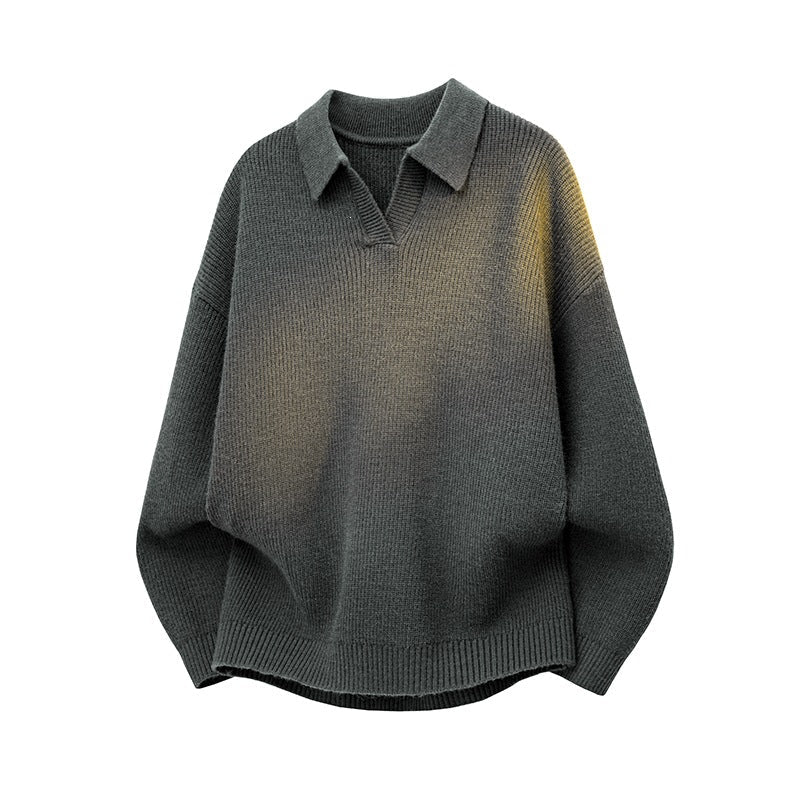 Women's Oversized Knit Polo with Open V-Neck, Raglan Sleeves & Extended Back Hem