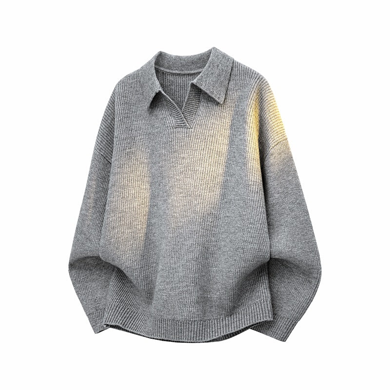 Women's Oversized Knit Polo with Open V-Neck, Raglan Sleeves & Extended Back Hem