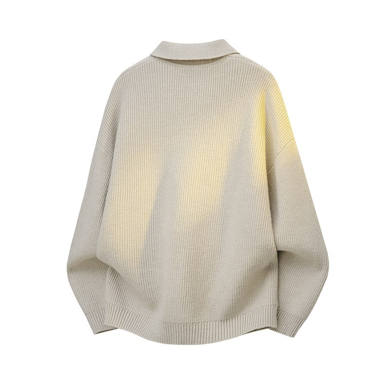 Women's Oversized Knit Polo with Open V-Neck, Raglan Sleeves & Extended Back Hem