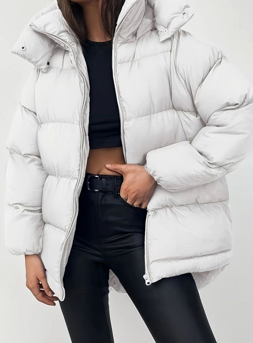 Women's Oversized Zip-Up Stand-Collar Puffer Jacket
