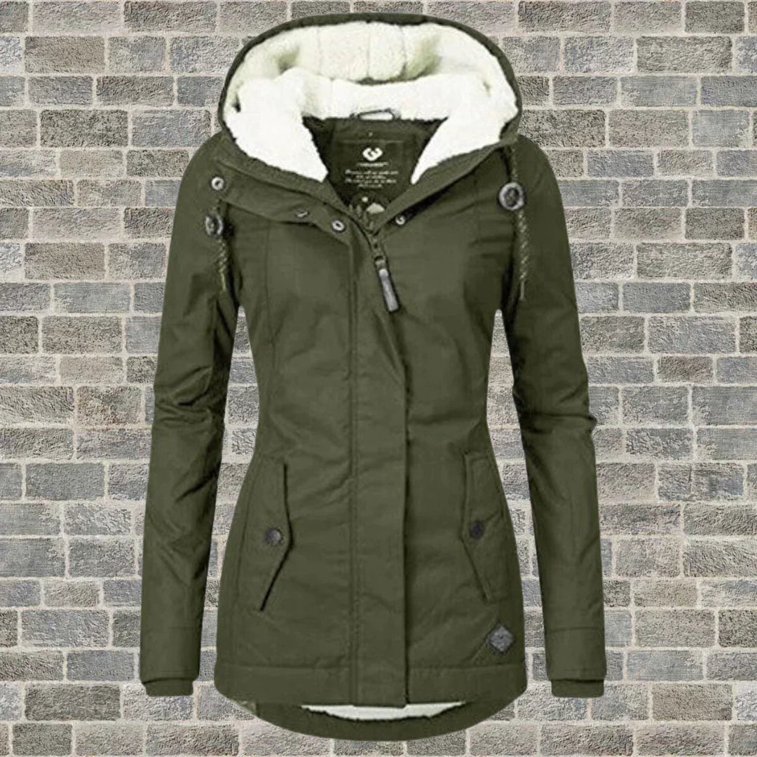 Women's Pleated Coat with Detachable Hood